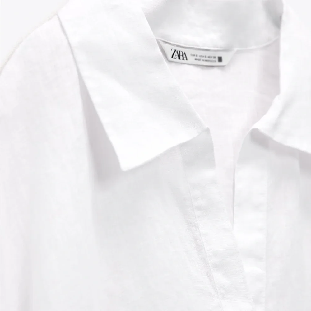 Zara White Lightweight Linen-Blend Button Shirt - Picture 6 of 9